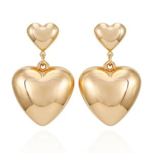 Gold Tone Trendy Puffed Heart Drop Post Earrings, Women's nwt